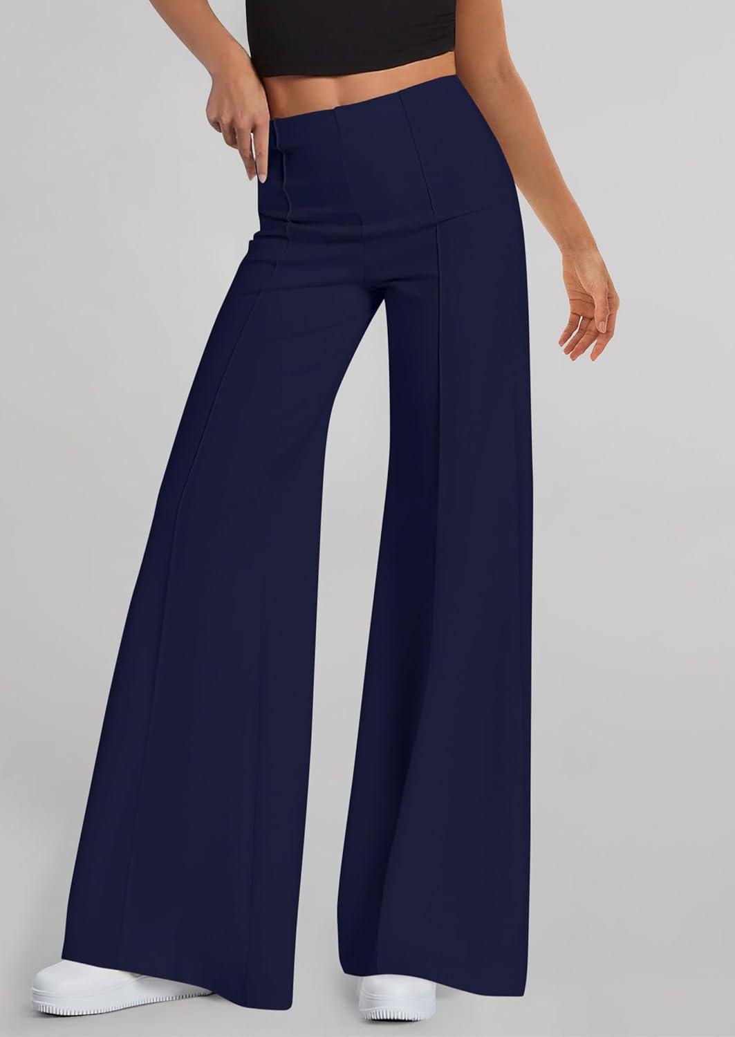 imagePRETTYGARDEN Womens Wide Leg Palazzo Pants 2026 Dressy Casual Lounge Workout Sweatpants High Waisted TrousersNavy Blue