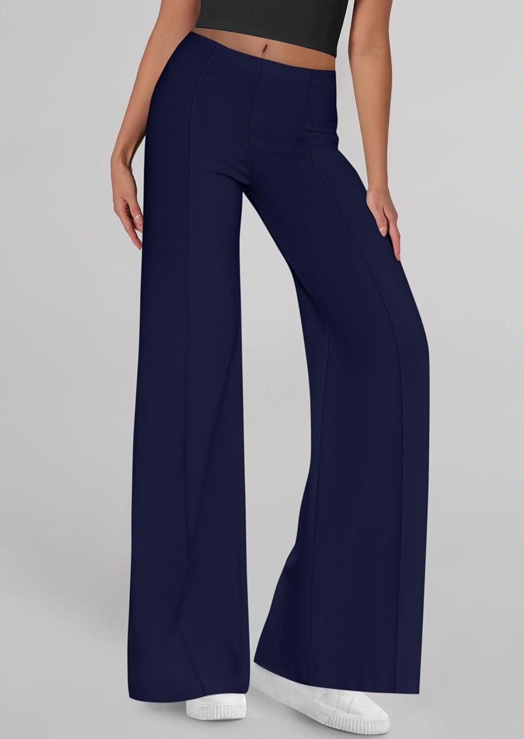 imagePRETTYGARDEN Womens Wide Leg Palazzo Pants 2026 Dressy Casual Lounge Workout Sweatpants High Waisted TrousersNavy Blue