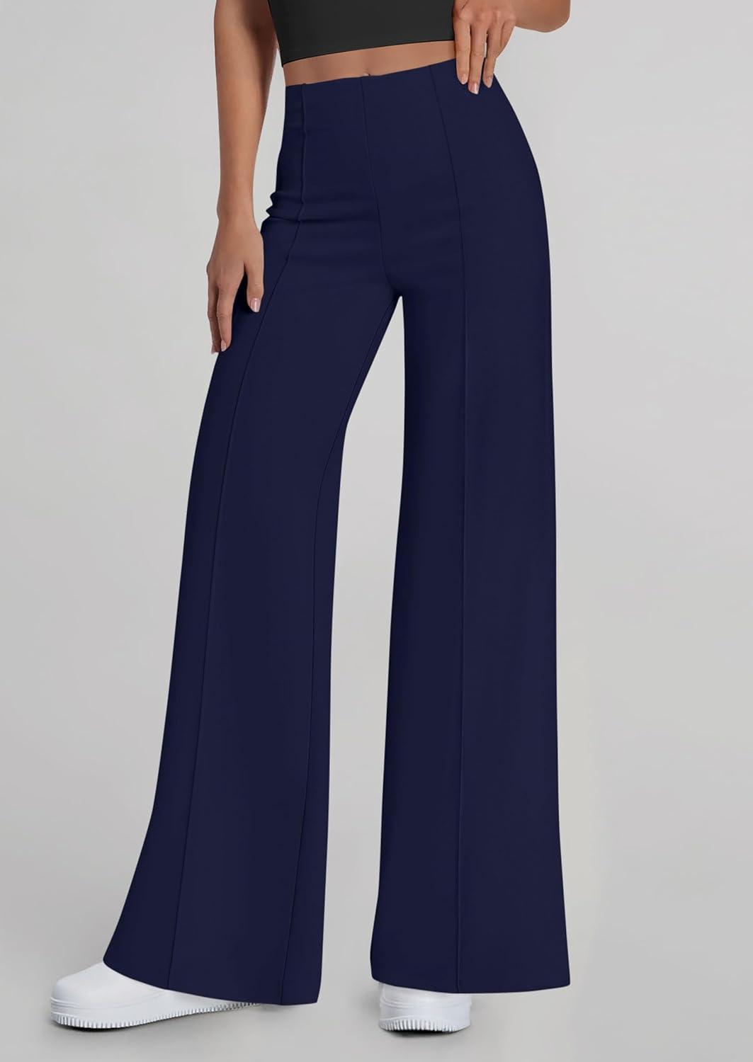 imagePRETTYGARDEN Womens Wide Leg Palazzo Pants 2026 Dressy Casual Lounge Workout Sweatpants High Waisted TrousersNavy Blue