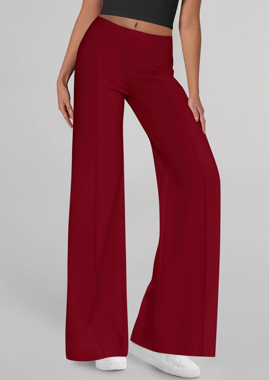 imagePRETTYGARDEN Womens Wide Leg Palazzo Pants 2026 Dressy Casual Lounge Workout Sweatpants High Waisted TrousersWine Red