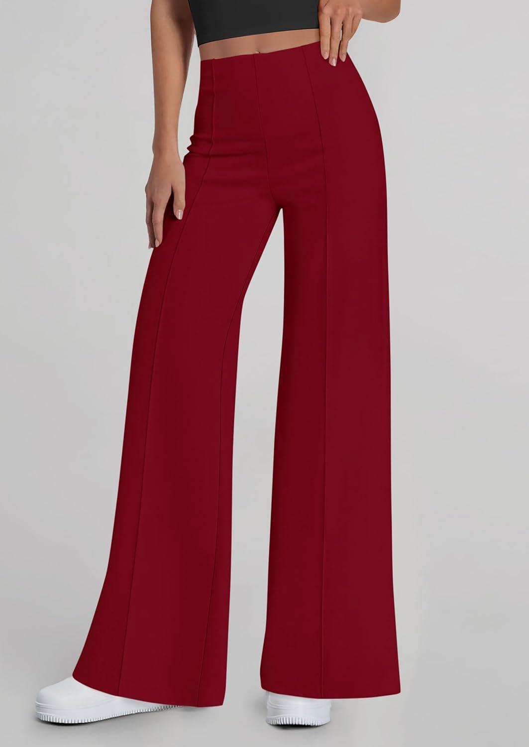 imagePRETTYGARDEN Womens Wide Leg Palazzo Pants 2026 Dressy Casual Lounge Workout Sweatpants High Waisted TrousersWine Red