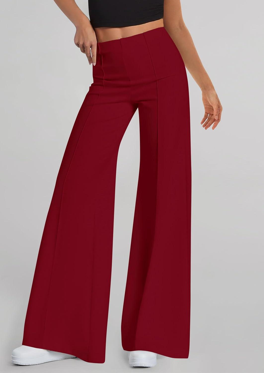 imagePRETTYGARDEN Womens Wide Leg Palazzo Pants 2026 Dressy Casual Lounge Workout Sweatpants High Waisted TrousersWine Red