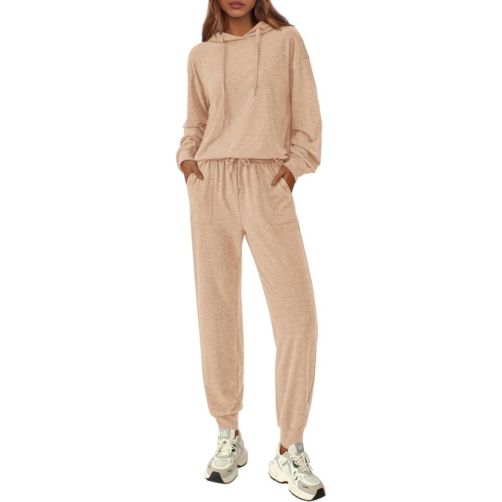 imagePRETTYGARDEN Womens 2 Piece Lounge Sets Fall Clothes Hoodies Sweatshirt Joggers Sweatpants Sweatsuits 2026 Airport OutfitsBeige