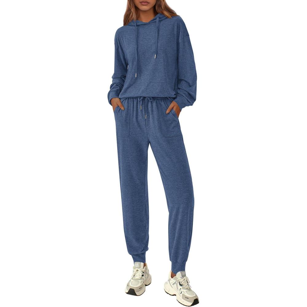 imagePRETTYGARDEN Womens 2 Piece Lounge Sets Fall Clothes Hoodies Sweatshirt Joggers Sweatpants Sweatsuits 2026 Airport OutfitsBlue