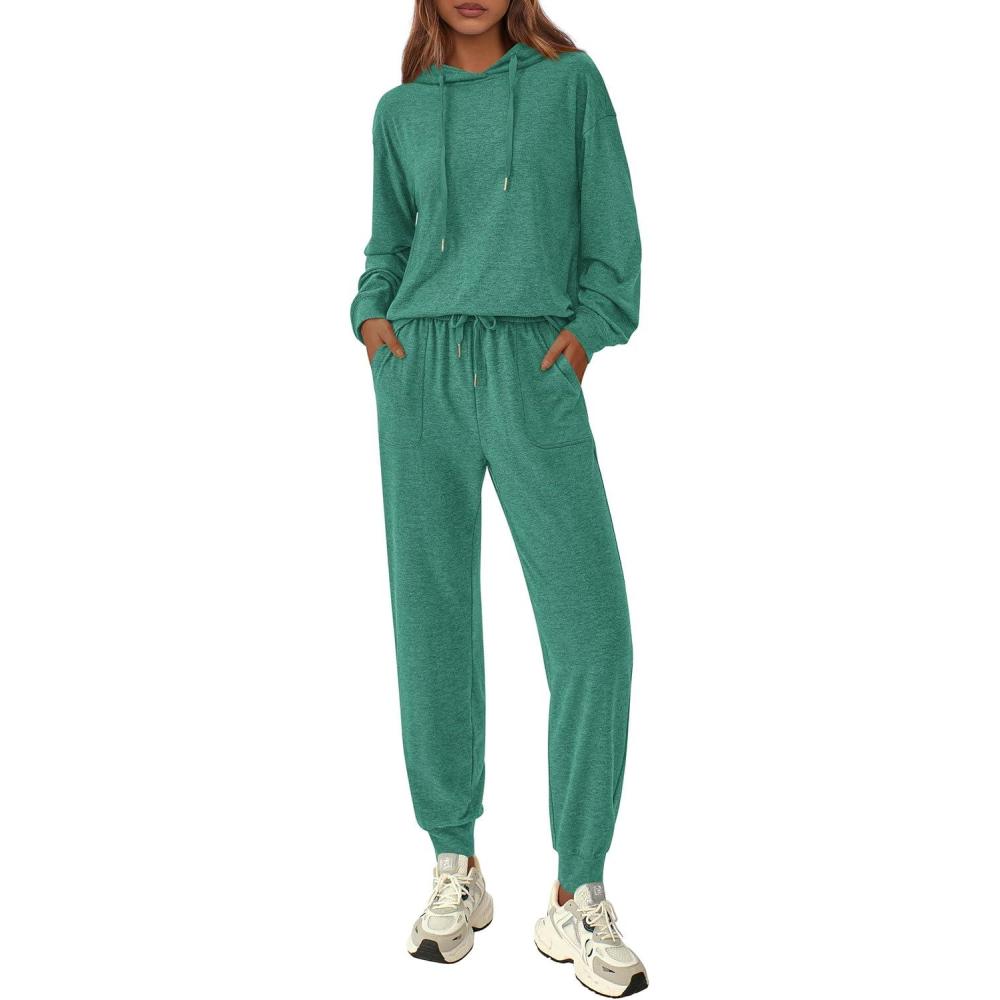 imagePRETTYGARDEN Womens 2 Piece Lounge Sets Fall Clothes Hoodies Sweatshirt Joggers Sweatpants Sweatsuits 2026 Airport OutfitsGreen