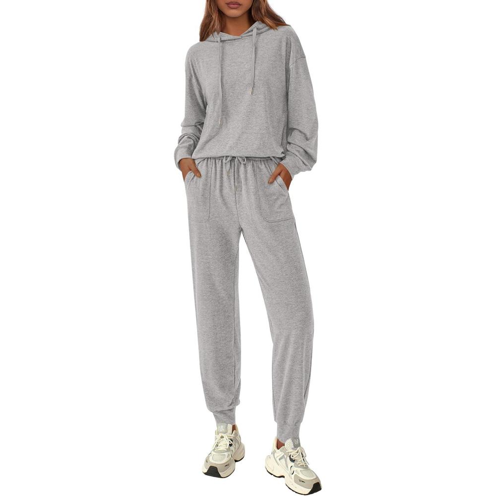 imagePRETTYGARDEN Womens 2 Piece Lounge Sets Fall Clothes Hoodies Sweatshirt Joggers Sweatpants Sweatsuits 2026 Airport OutfitsGrey