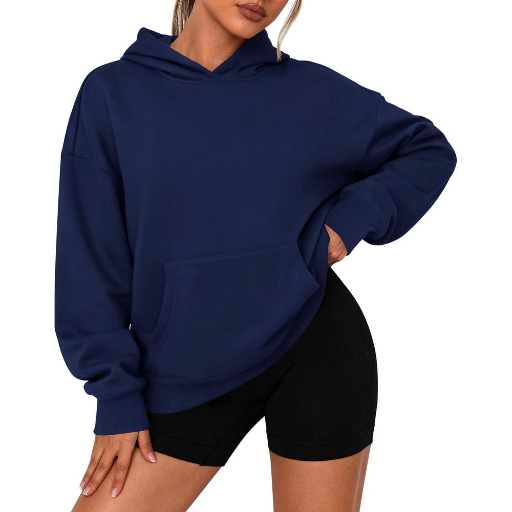 imagePRETTYGARDEN Womens Oversized Hoodies Fleece Sweatshirts Fall Fashion 2026 Long Sleeve Pullover Tops Y2k Winter ClothesNavy Blue