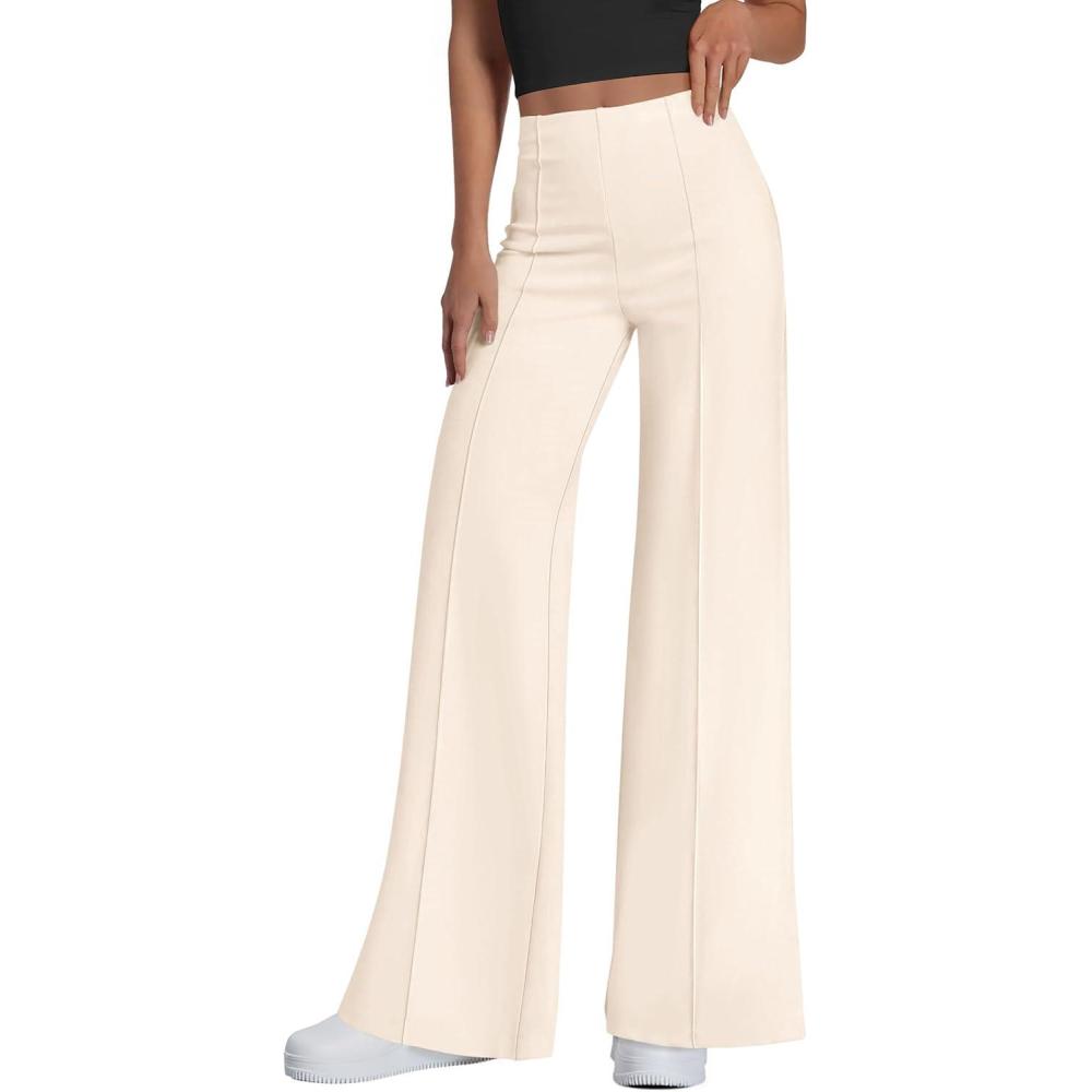 imagePRETTYGARDEN Womens Wide Leg Palazzo Pants 2026 Dressy Casual Lounge Workout Sweatpants High Waisted TrousersBeige
