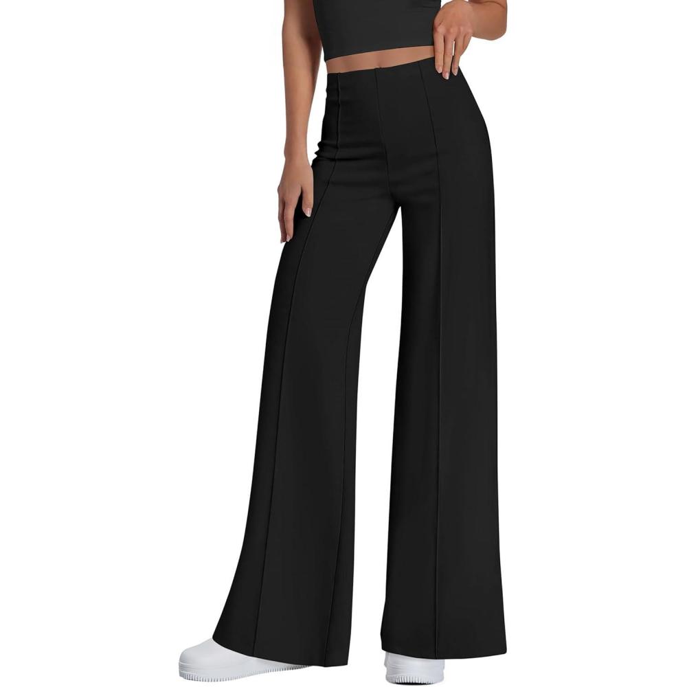 imagePRETTYGARDEN Womens Wide Leg Palazzo Pants 2026 Dressy Casual Lounge Workout Sweatpants High Waisted TrousersBlack
