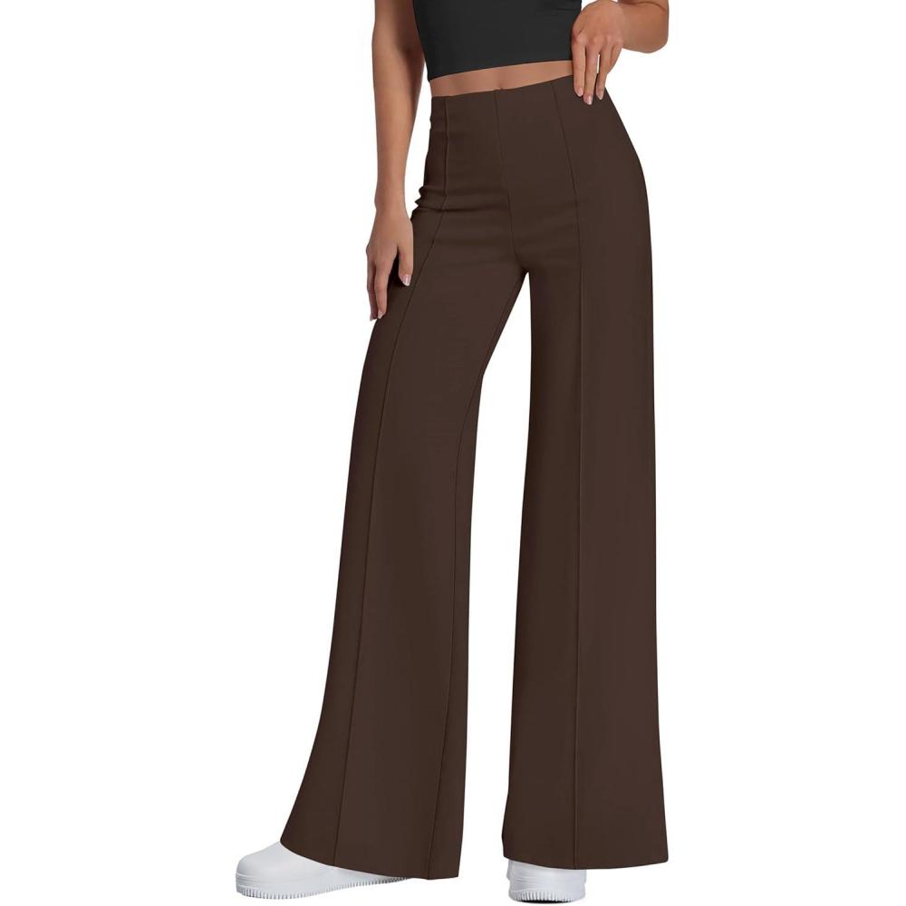 imagePRETTYGARDEN Womens Wide Leg Palazzo Pants 2026 Dressy Casual Lounge Workout Sweatpants High Waisted TrousersBrown