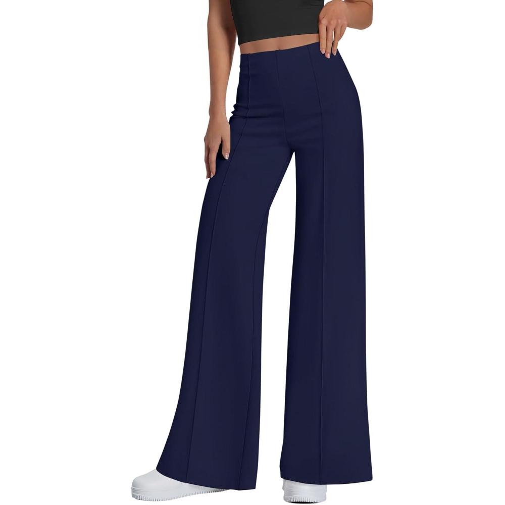 imagePRETTYGARDEN Womens Wide Leg Palazzo Pants 2026 Dressy Casual Lounge Workout Sweatpants High Waisted TrousersNavy Blue