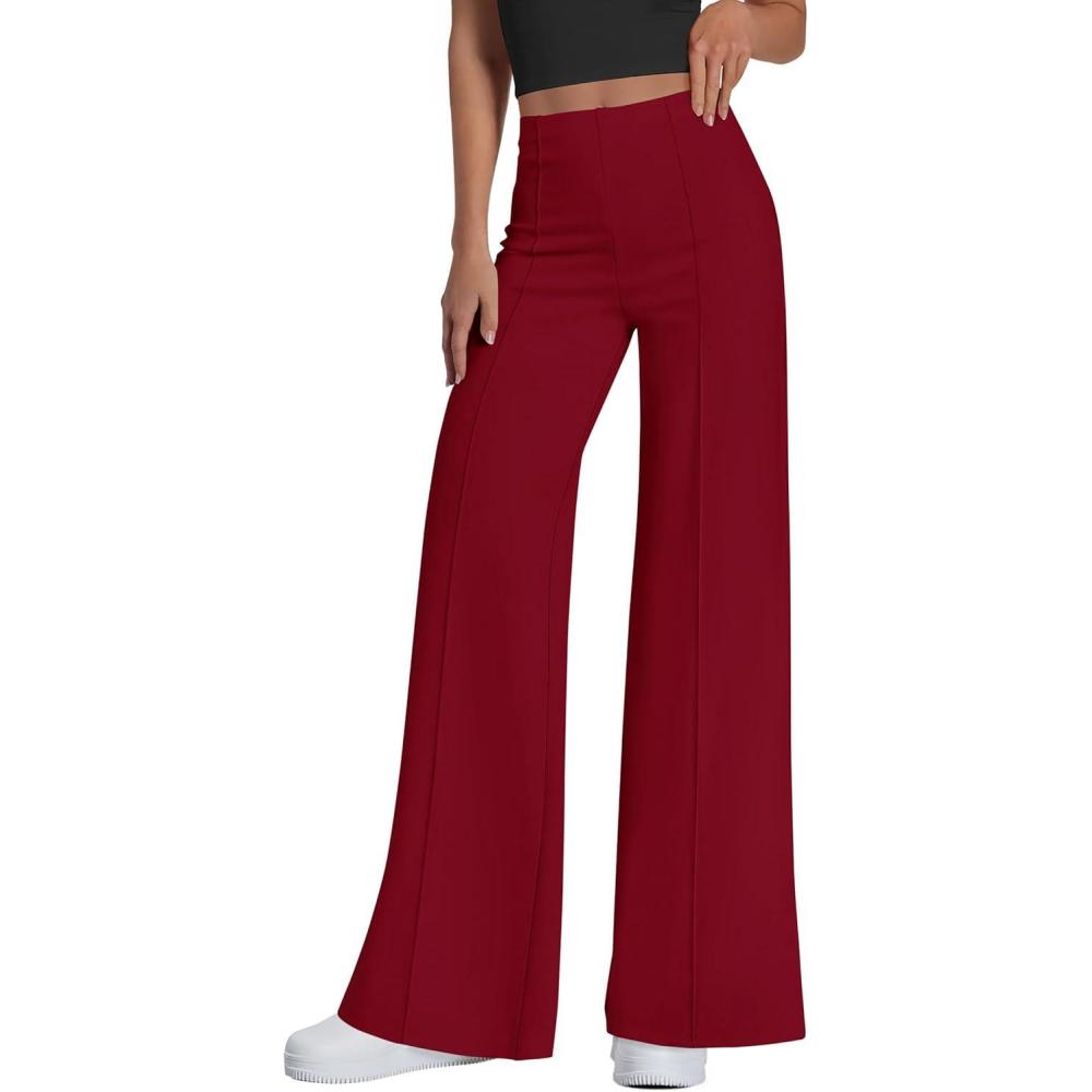 imagePRETTYGARDEN Womens Wide Leg Palazzo Pants 2026 Dressy Casual Lounge Workout Sweatpants High Waisted TrousersWine Red