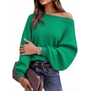 PRETTYGARDEN Sweaters for Women Oversized Spring Boat Neck Pullover Long Sleeve Knit Tops Cozy Fall Winter Fashion Clothing(Green)