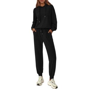 PRETTYGARDEN Women’s 2 Piece Lounge Sets Fall Clothes Hoodies Sweatshirt Joggers Sweatpants Sweatsuits 2026 Airport Outfits(Black)