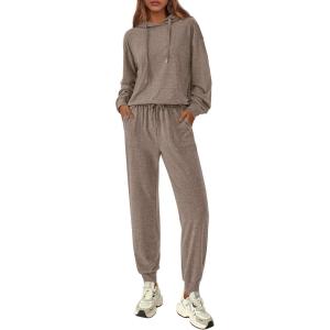 PRETTYGARDEN Women’s 2 Piece Lounge Sets Fall Clothes Hoodies Sweatshirt Joggers Sweatpants Sweatsuits 2026 Airport Outfits(Brown)