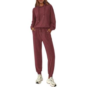 PRETTYGARDEN Women’s 2 Piece Lounge Sets Fall Clothes Hoodies Sweatshirt Joggers Sweatpants Sweatsuits 2026 Airport Outfits(Burgundy)