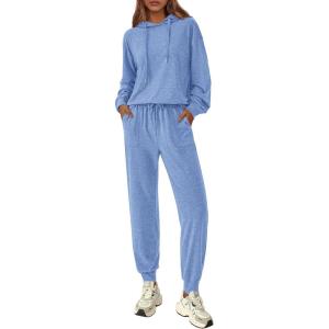 PRETTYGARDEN Women’s 2 Piece Lounge Sets Fall Clothes Hoodies Sweatshirt Joggers Sweatpants Sweatsuits 2026 Airport Outfits(Light Blue)
