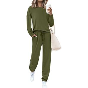 PRETTYGARDEN Womens 2 Piece Matching Lounge Sets 2025 Fall Long Sleeve Boatneck Sweatsuit Drawstring Sweatpants Pockets(Army Green)