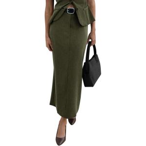 PRETTYGARDEN Women’s 2026 Fall Maxi Pencil Skirt High Waisted Slit Work Office Trendy Long Skirts Business Casual Outfits(Army Green)
