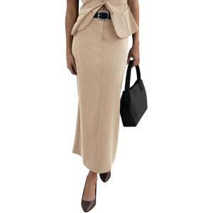 PRETTYGARDEN Women’s 2026 Fall Maxi Pencil Skirt High Waisted Slit Work Office Trendy Long Skirts Business Casual Outfits(Beige)