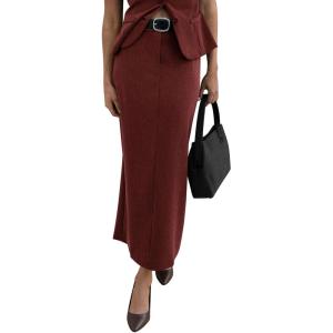 PRETTYGARDEN Women’s 2026 Fall Maxi Pencil Skirt High Waisted Slit Work Office Trendy Long Skirts Business Casual Outfits(Brick Red)