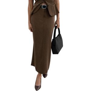 PRETTYGARDEN Women’s 2026 Fall Maxi Pencil Skirt High Waisted Slit Work Office Trendy Long Skirts Business Casual Outfits(Brown)