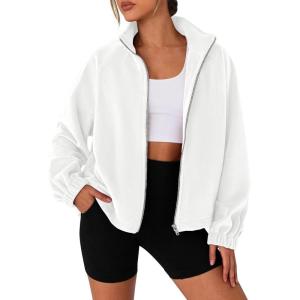 PRETTYGARDEN Womens 2026 Winter Fleece Sherpa Jacket Trendy Long Sleeve Zip Up Cropped Warm Coat Fall Fashion Workout Clothes(White)