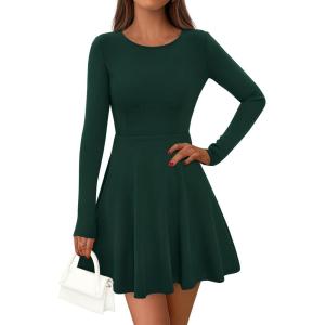 PRETTYGARDEN Womens Long Sleeve Cocktail Mini Dress 2026 Fall Crew Neck A Line Homecoming Party Short Dresses Elegant Classy(Dark Green)