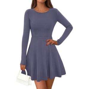 PRETTYGARDEN Womens Long Sleeve Cocktail Mini Dress 2026 Fall Crew Neck A Line Homecoming Party Short Dresses Elegant Classy(Grey Blue)