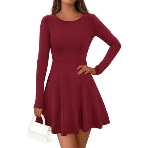 PRETTYGARDEN Womens Long Sleeve Cocktail Mini Dress 2026 Fall Crew Neck A Line Homecoming Party Short Dresses Elegant Classy(Wine Red)