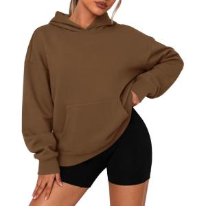 PRETTYGARDEN Womens Oversized Hoodies Fleece Sweatshirts Fall Fashion 2026 Long Sleeve Pullover Tops Y2k Winter Clothes(Brown)