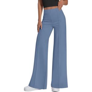 PRETTYGARDEN Women’s Wide Leg Palazzo Pants 2026 Dressy Casual Lounge Workout Sweatpants High Waisted Trousers(Grey Blue)