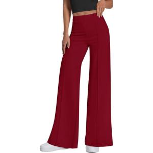 PRETTYGARDEN Women’s Wide Leg Palazzo Pants 2026 Dressy Casual Lounge Workout Sweatpants High Waisted Trousers(Wine Red)