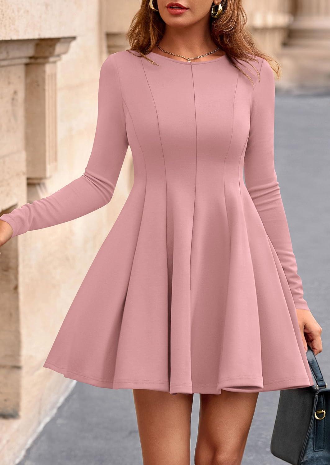 imagePRETTYGARDEN Fall Cocktail Dresses for Women Elegant Classy Wedding Guest 2026 Long Sleeve Homecoming Party A Line Mini DressPink