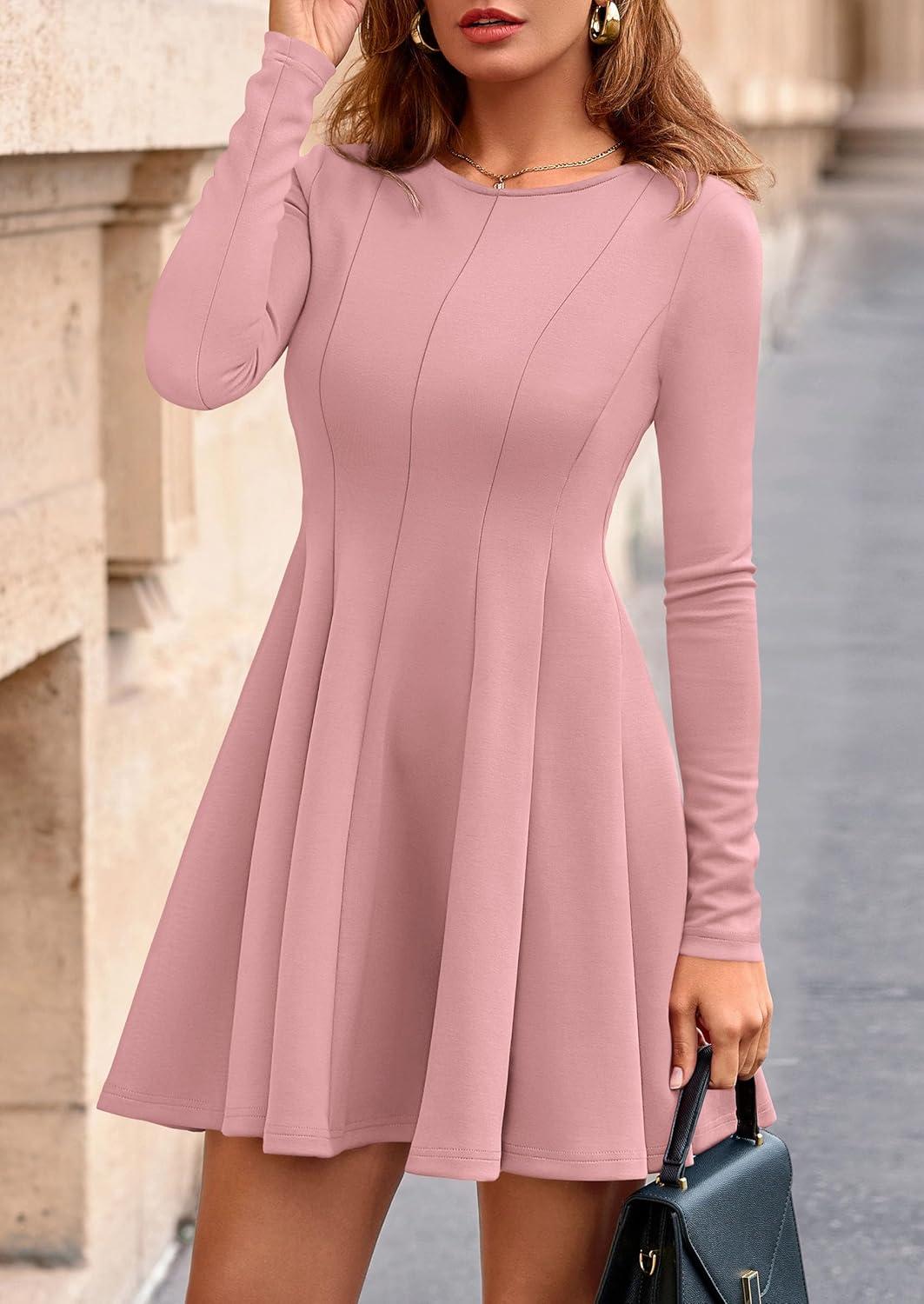imagePRETTYGARDEN Fall Cocktail Dresses for Women Elegant Classy Wedding Guest 2026 Long Sleeve Homecoming Party A Line Mini DressPink