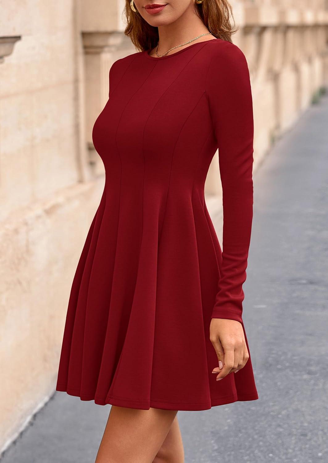 imagePRETTYGARDEN Fall Cocktail Dresses for Women Elegant Classy Wedding Guest 2026 Long Sleeve Homecoming Party A Line Mini DressRed