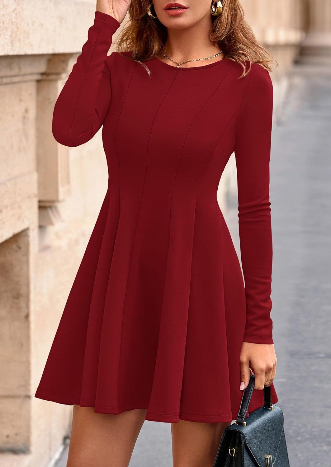 imagePRETTYGARDEN Fall Cocktail Dresses for Women Elegant Classy Wedding Guest 2026 Long Sleeve Homecoming Party A Line Mini DressRed