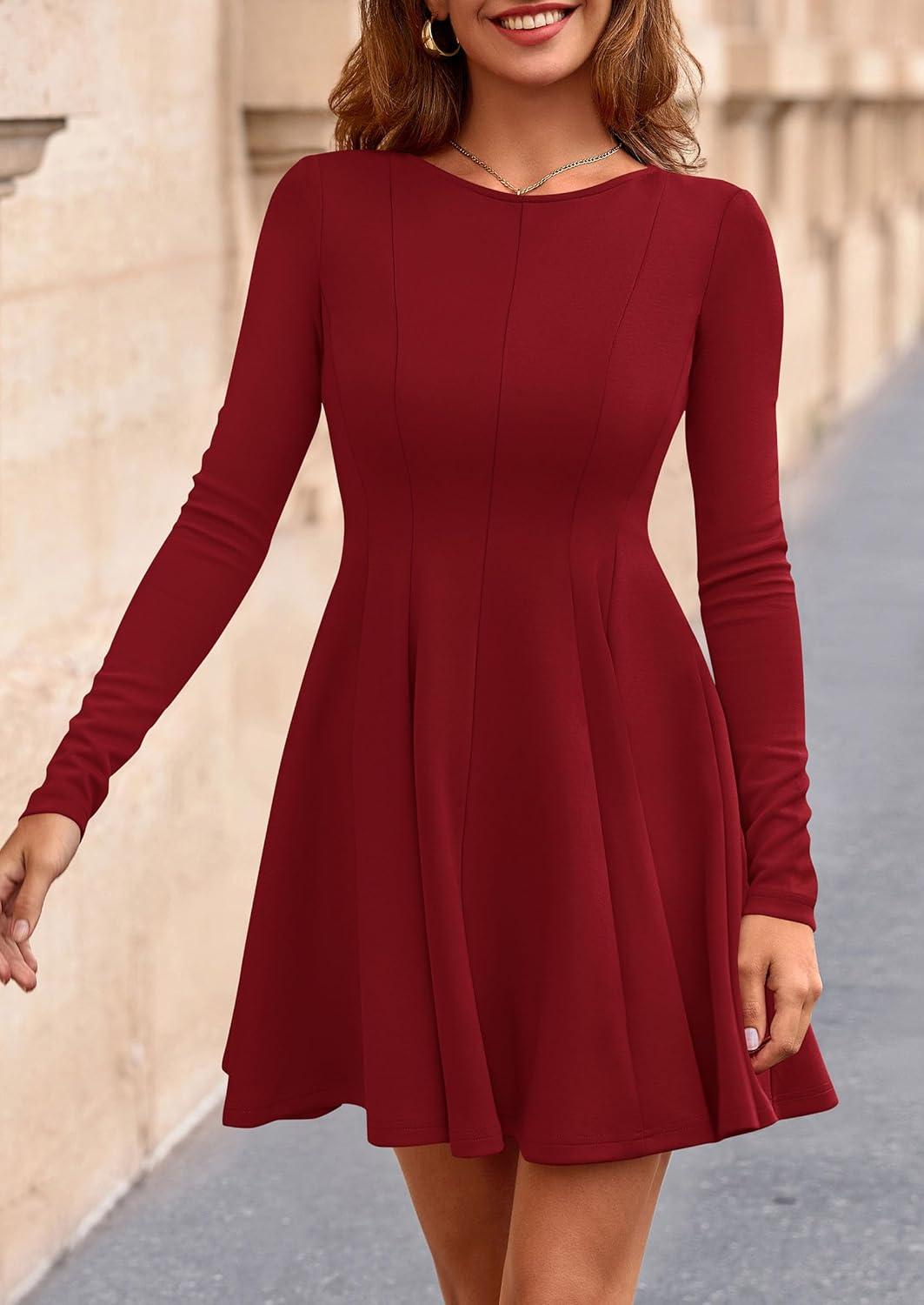 imagePRETTYGARDEN Fall Cocktail Dresses for Women Elegant Classy Wedding Guest 2026 Long Sleeve Homecoming Party A Line Mini DressRed