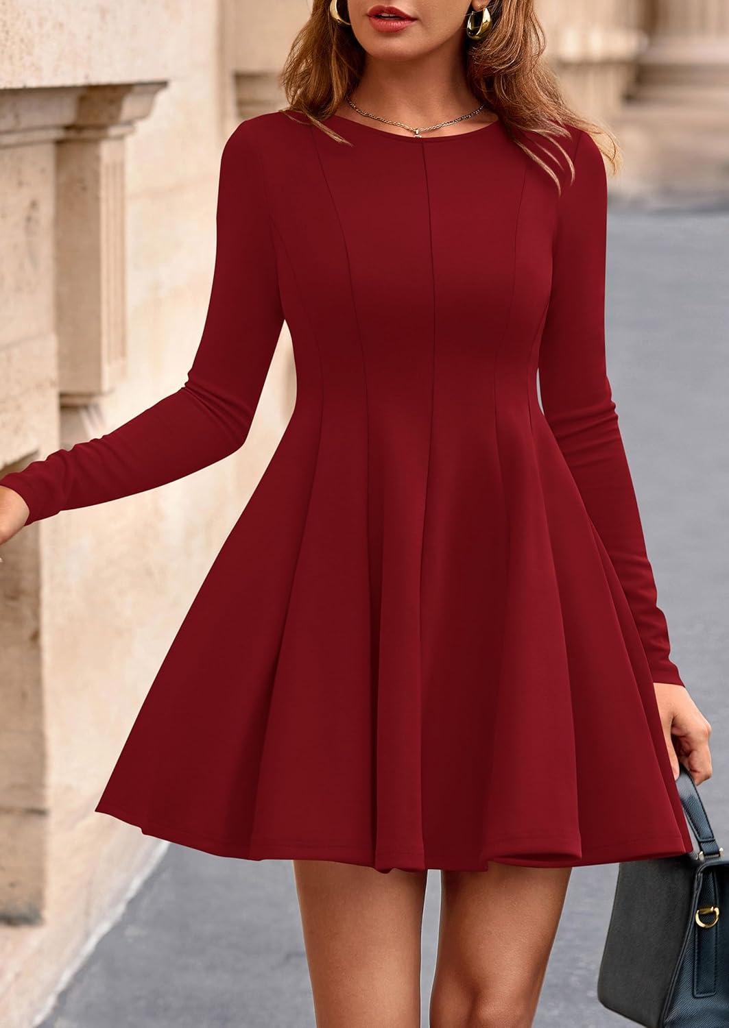 imagePRETTYGARDEN Fall Cocktail Dresses for Women Elegant Classy Wedding Guest 2026 Long Sleeve Homecoming Party A Line Mini DressRed