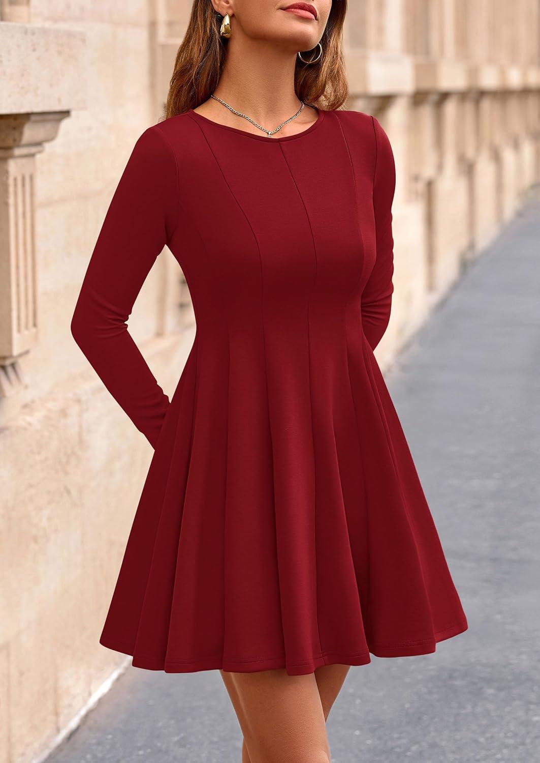 imagePRETTYGARDEN Fall Cocktail Dresses for Women Elegant Classy Wedding Guest 2026 Long Sleeve Homecoming Party A Line Mini DressRed