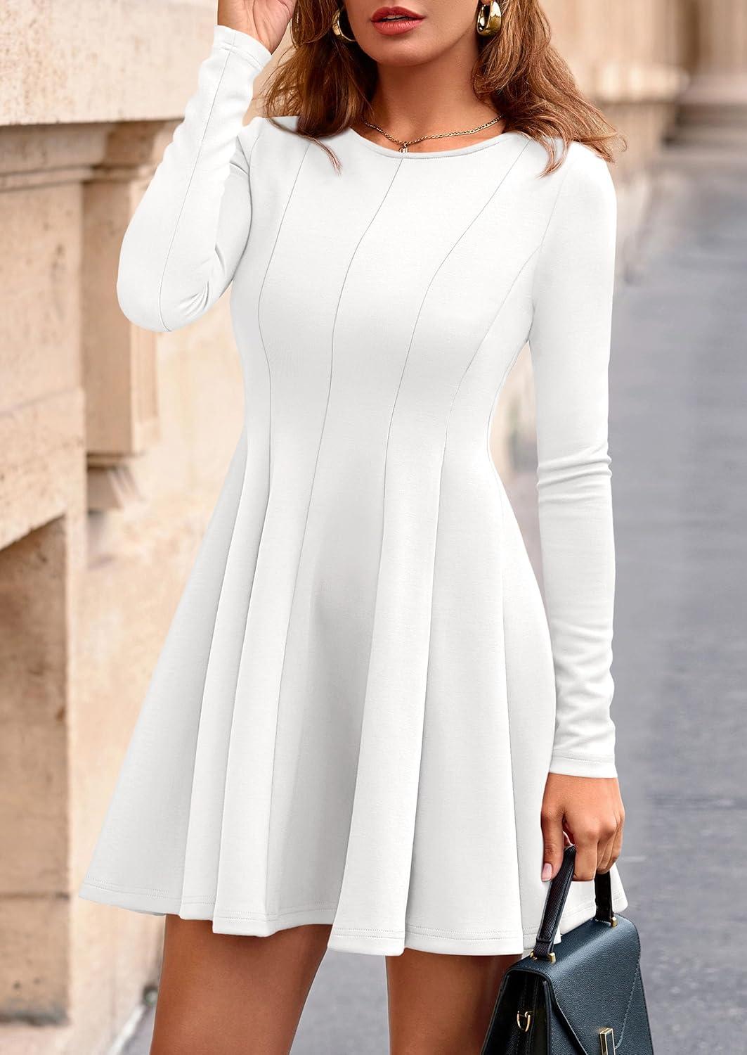 imagePRETTYGARDEN Fall Cocktail Dresses for Women Elegant Classy Wedding Guest 2026 Long Sleeve Homecoming Party A Line Mini DressWhite