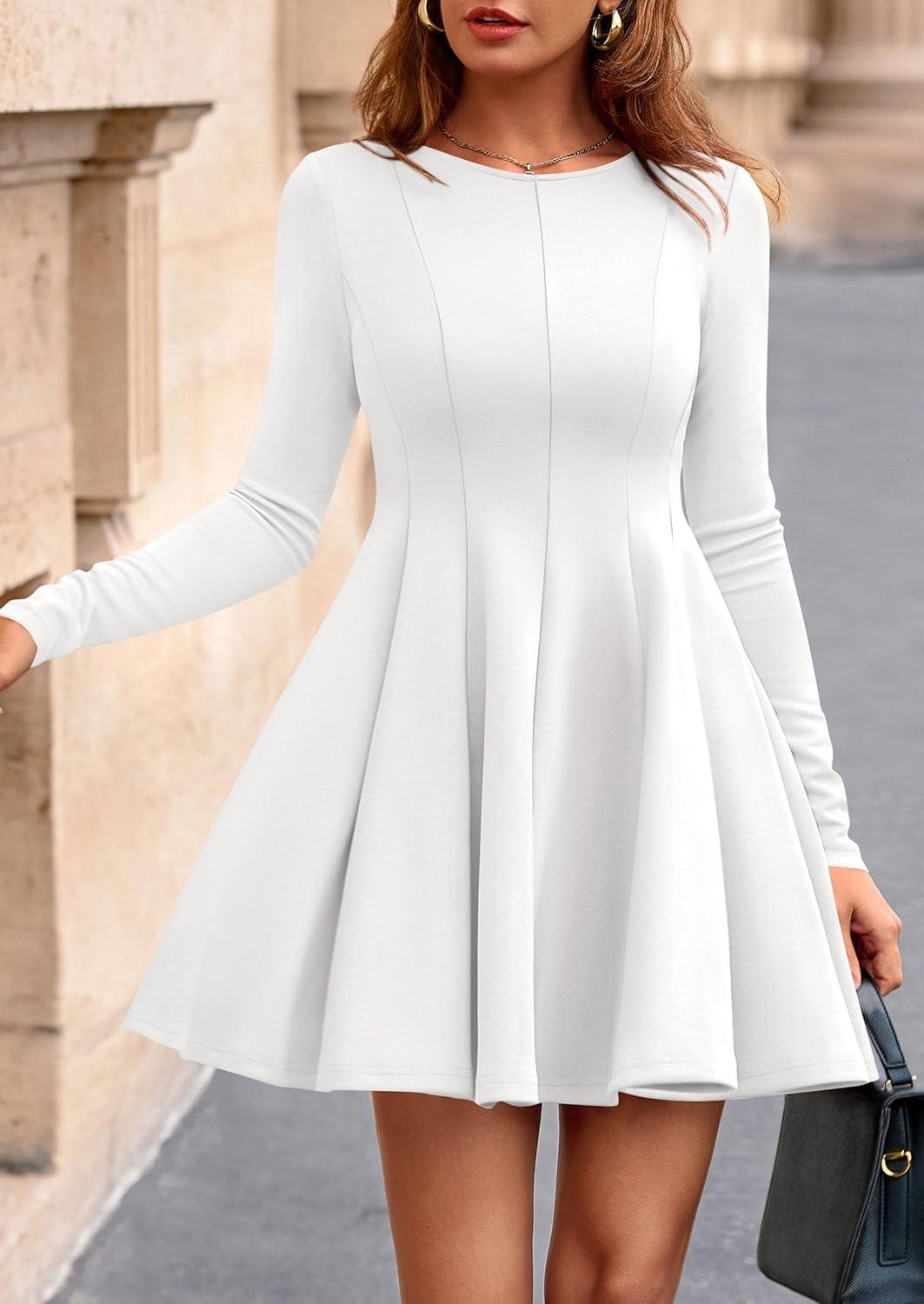 imagePRETTYGARDEN Fall Cocktail Dresses for Women Elegant Classy Wedding Guest 2026 Long Sleeve Homecoming Party A Line Mini DressWhite