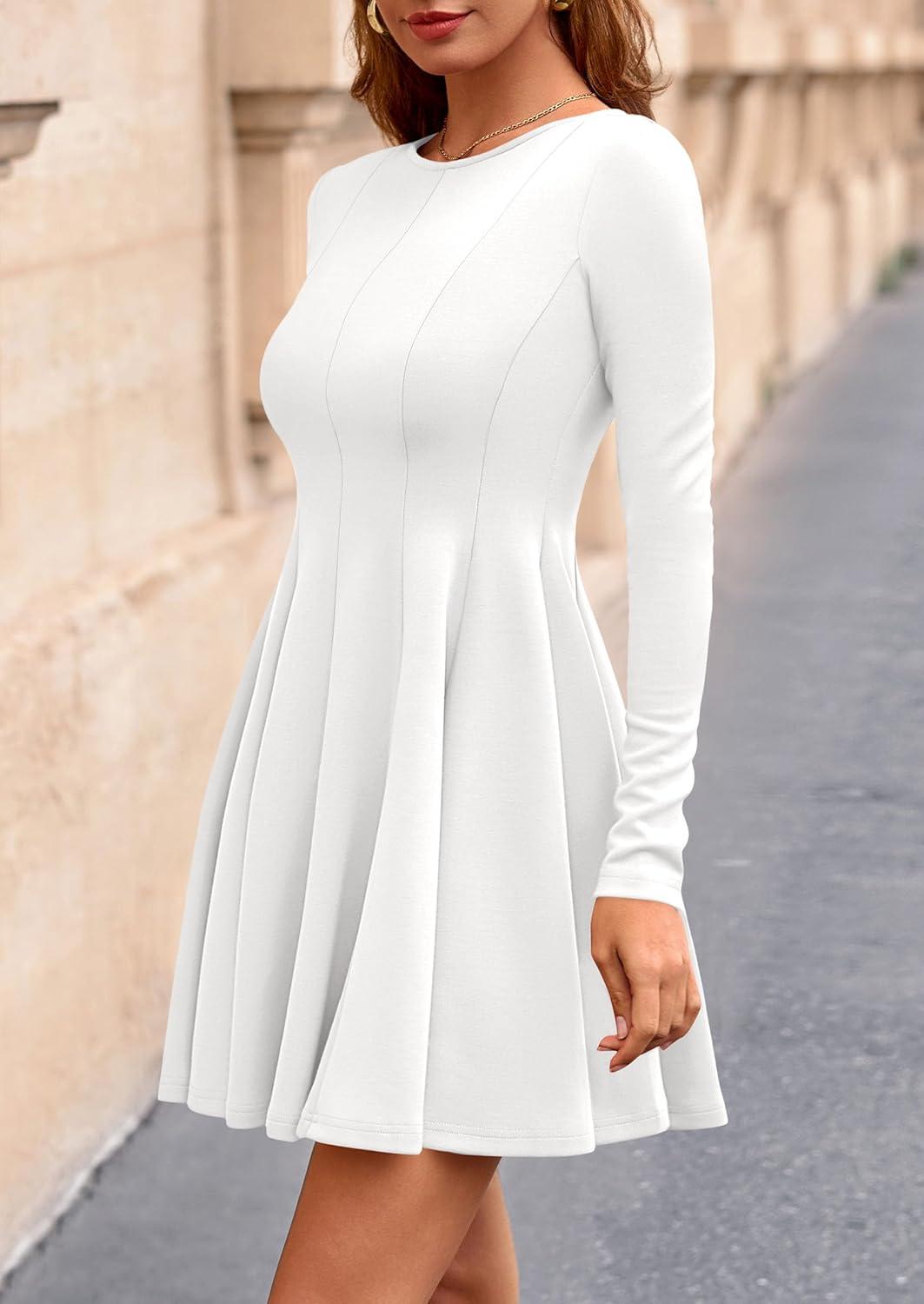 imagePRETTYGARDEN Fall Cocktail Dresses for Women Elegant Classy Wedding Guest 2026 Long Sleeve Homecoming Party A Line Mini DressWhite