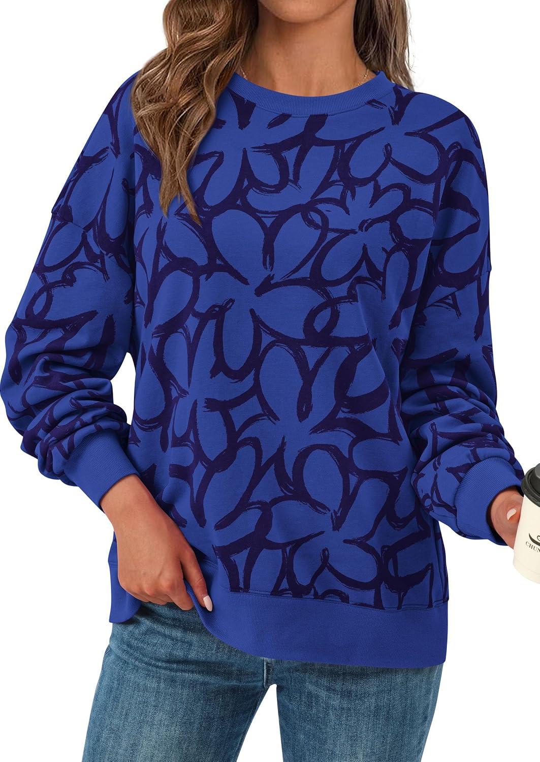 imagePRETTYGARDEN Graphic Sweatshirts for Women Crewneck Floral Print Long Sleeve Pullover Y2K Tops 2026 Fall Casual Cute ClothesFloral Blue