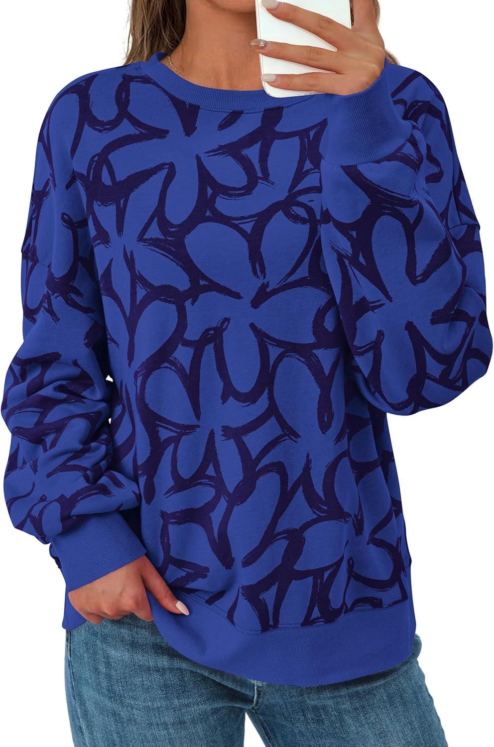 imagePRETTYGARDEN Graphic Sweatshirts for Women Crewneck Floral Print Long Sleeve Pullover Y2K Tops 2026 Fall Casual Cute ClothesFloral Blue