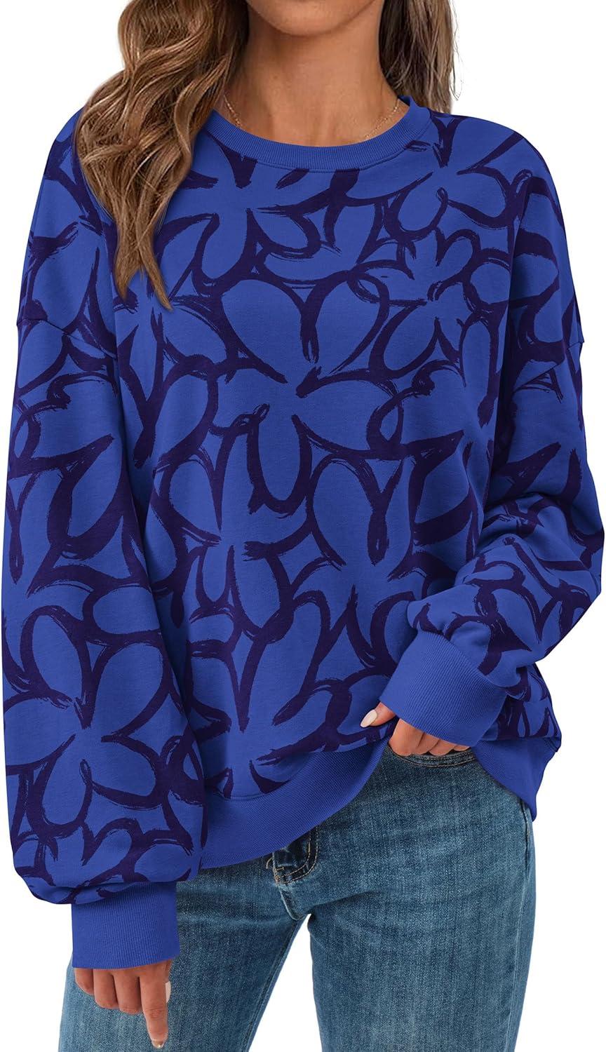 imagePRETTYGARDEN Graphic Sweatshirts for Women Crewneck Floral Print Long Sleeve Pullover Y2K Tops 2026 Fall Casual Cute ClothesFloral Blue