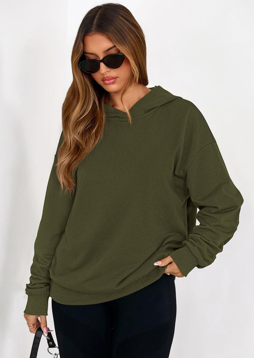 imagePRETTYGARDEN Hoodies for Women Oversized Pullover Sweatshirts Ruched Long Sleeve Casual Tops Spring Fall Fashion Y2K ClothesArmy Green
