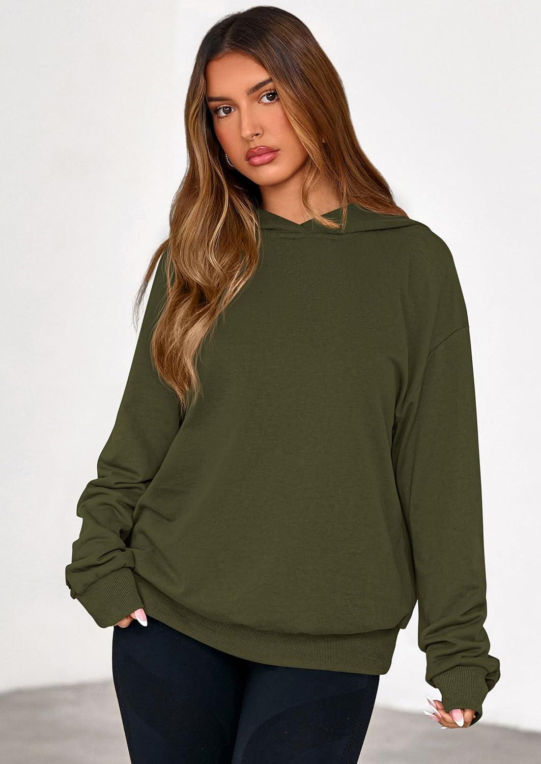 imagePRETTYGARDEN Hoodies for Women Oversized Pullover Sweatshirts Ruched Long Sleeve Casual Tops Spring Fall Fashion Y2K ClothesArmy Green