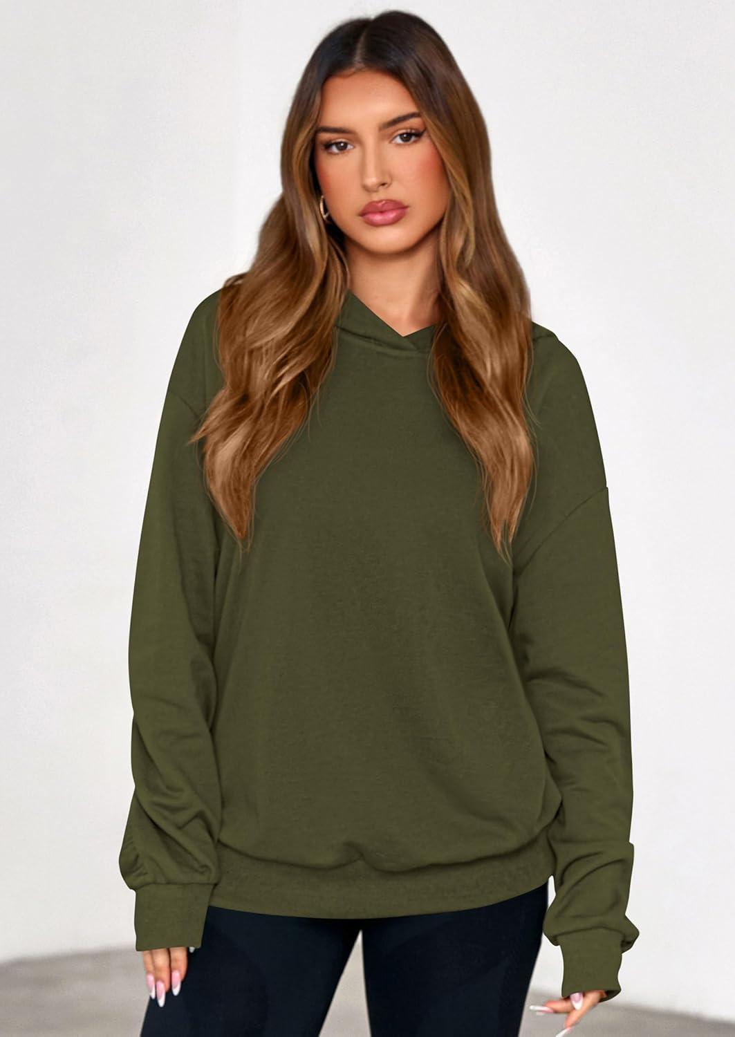 imagePRETTYGARDEN Hoodies for Women Oversized Pullover Sweatshirts Ruched Long Sleeve Casual Tops Spring Fall Fashion Y2K ClothesArmy Green