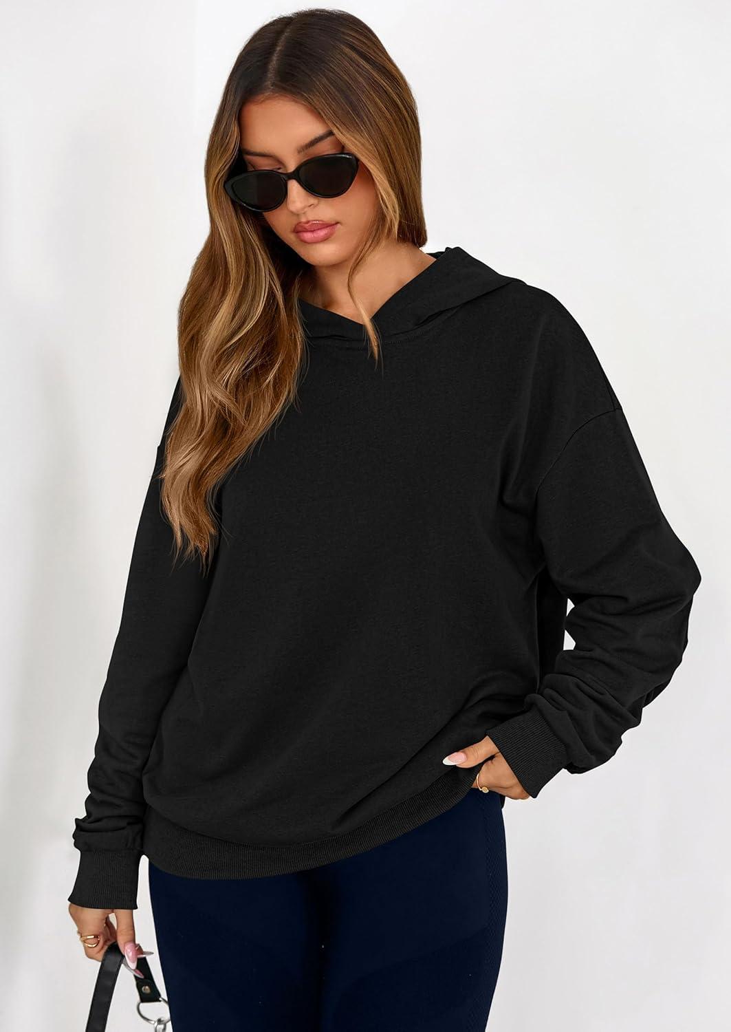 imagePRETTYGARDEN Hoodies for Women Oversized Pullover Sweatshirts Ruched Long Sleeve Casual Tops Spring Fall Fashion Y2K ClothesBlack